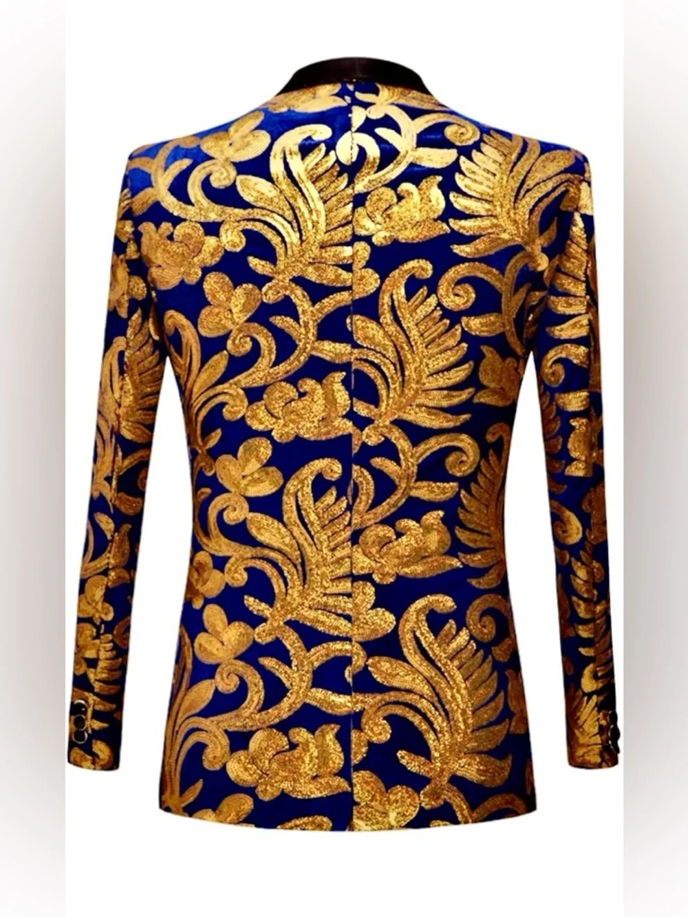 Macy's Cobalt Blue velvet Blazer with Gold Floral Jacquard